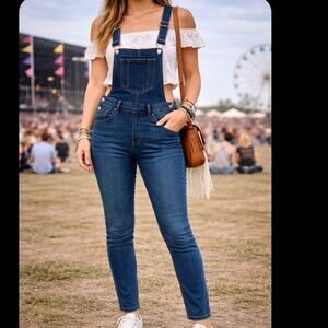 H&M Divided Denim Overalls Blue Wash Skinny Leg Bib Pants Women US 4